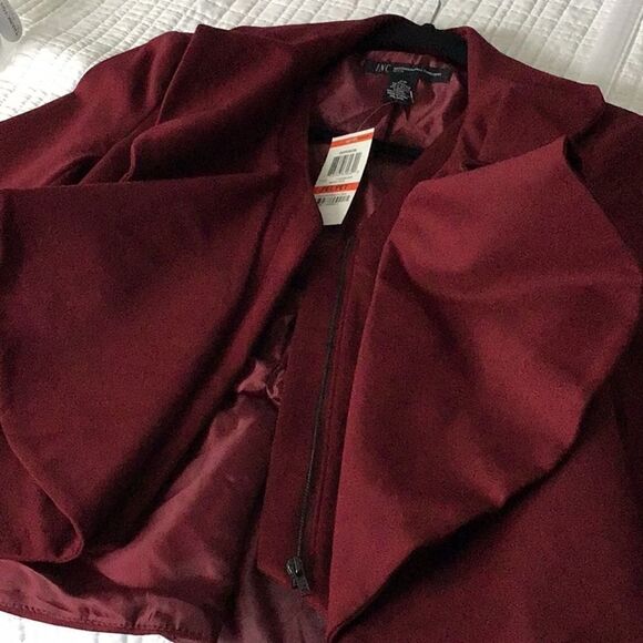 NEW INC “Berry Kiss” Waterfall Ruffle Front Fully Lined Jersey Knit Blazer - Picture 11 of 12